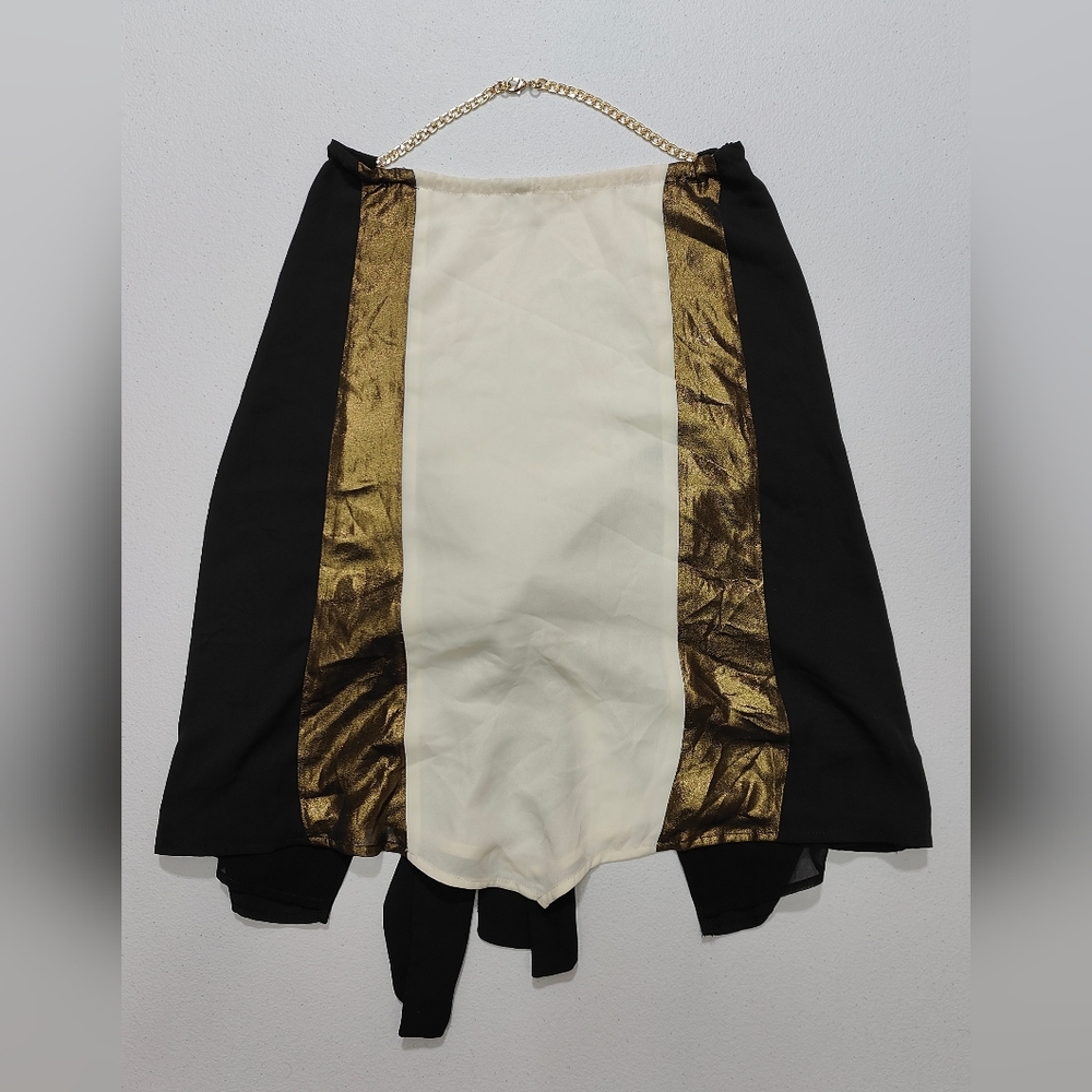 Express Women's Off-white/Black/Gold Back Knot Chiffon Top Size S